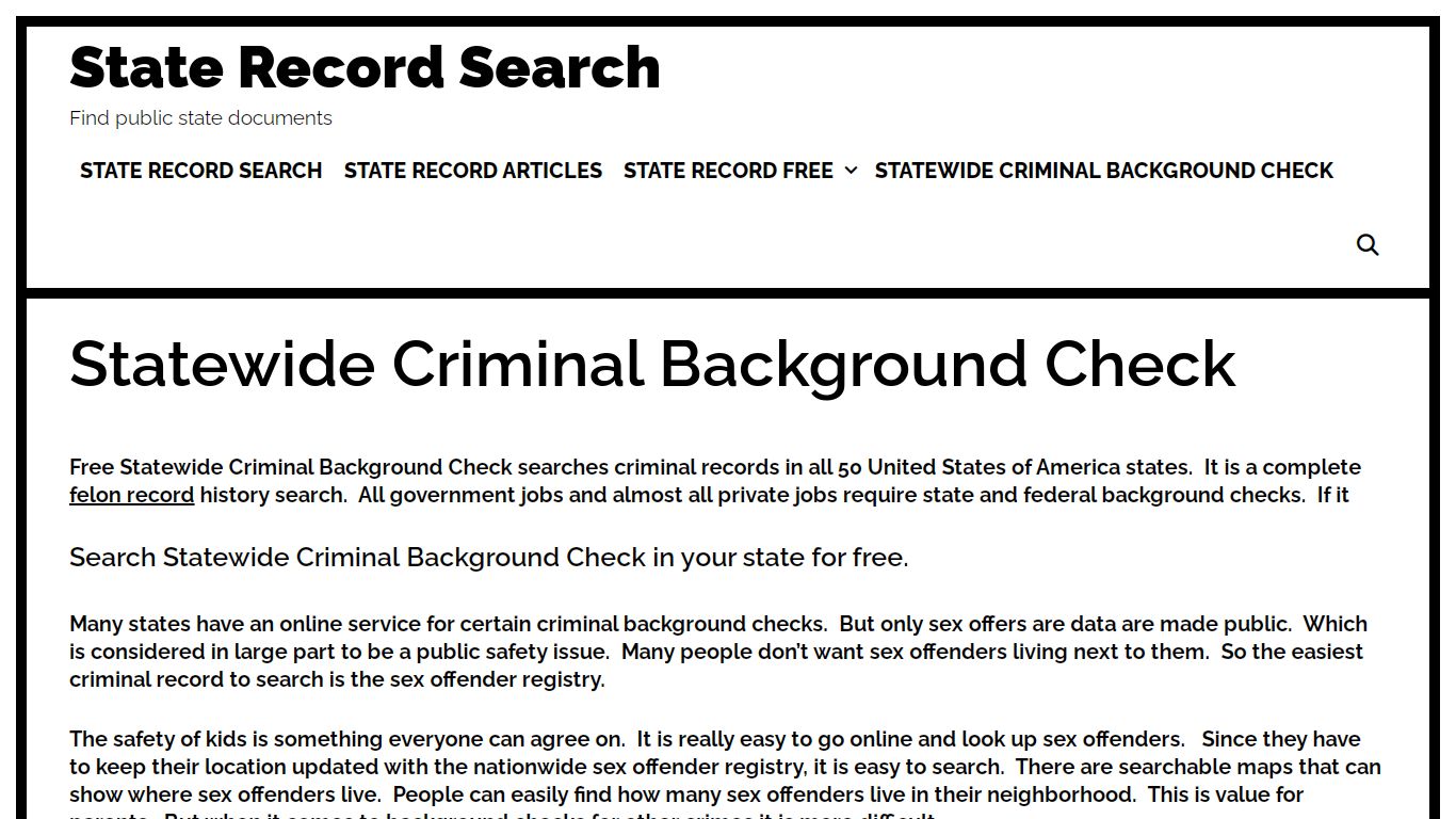 Statewide Criminal Background Check - State Record Search